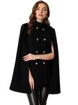 Allegra K Cape Coats for Women's Winter Slit Sleeve Double Breasted Cloak Coat Black M