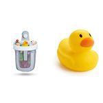 Munchkin Hanging Bath Toy Storage with Quick Drying Mesh, Grey + Munchkin 31001 Ducky Hot Safety Bath