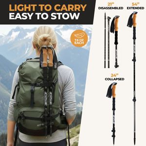 Foxelli Carbon Fiber Trekking Poles – Lightweight Adjustable Walking Sticks