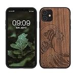 kwmobile Wood Case Compatible with Apple iPhone 11 Case - Cover - The Great Wave Dark Brown