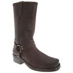 Mens 11 inch Leather Pull On Western Harness Cowboy Biker Boots Available in Sizes 7,8,9,10,11,12 (Mens UK 9 / EU 43, Dk.Brown)