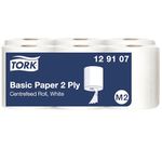 Tork Basic Centrefeed Wiping Paper White M2, Absorbent Paper Towels, 6 x 150m, 129107