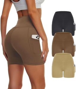 3 Pack High Waisted Biker Shorts for Women with Pockets, Tummy Control Yoga Workout Running Gym