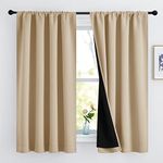 NICETOWN Bedroom Full Blackout Cold Blocking Curtain Panels, Super Thick Insulated Window Covers, Rod Pocket Draperies with Black Liner for Short Window (Biscotti Beige, Set of 2, 52 by 63-inch)