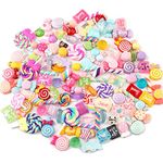 Ddfly 100pcs Mixed Candy Sweets Slime Charms Set Cute Resin Flatback Slime Beads Making Supplies for DIY Scrapbooking Crafts, Assorted Colors and Shapes