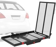 PioneerWorks 500 LBs Heavy Duty Foldable Trailer Hitch Cargo Carrier，46.2" x 26.8" x 3" Vehicle Cargo Rack Carrier，2 inch receiver Rear Luggage Rack Basket for SUV Pickup Camping Traveling, Iron,Black