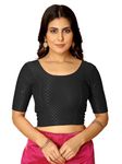 Amazon Brand - Anarva Round Neck Dobby Cotton Lycra Stretchable Elbow Sleeve Readymade Saree Blouse for Women Stylish(cotton-dobbi-blouse-black-2XL-re)