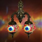 World Home Living Handmade Turkish Moroccan Tiffany Bohemian Style Double Glass Mosaic Wall Lamp Light (Multi - 7)