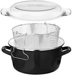 Premier Housewares 102102 5L Deep Fat Fryer Enamel Chip Pan Fryer Glass Lid Chip Fryer Deep Frying Pan Black Deep Fryers Fryer Basket Small Fryer 16x33x27