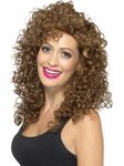 Smiffys Boogie Babe Wig, Brown Long, Curly, 1980's Fancy Dress, Adult Dress Up Wigs