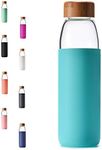 Veegoal 18 Oz Borosilicate Glass Water Bottle with Bamboo Lid and Protective Sleeve-Bpa Free (Teal)