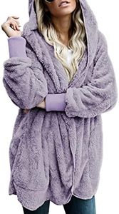 Dokotoo Womens Plus Size Fashion Oversized Chunky Ladies Fuzzy Winter Fall Open Front Long Sleeve Fluffy Hoodies Fleece Cardigan Sweater Jacket Coat Outerwear Purple 3XL