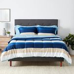 Amazon Basics 7-Piece Lightweight Microfiber Bed-in-a-Bag Comforter Bedding Set - Full/Queen, Blue Stripe