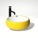 InArt Designer table top wash basin for bathroom/bathroom sink/cabinet wash basin/ceramic basin/counter top basin/vanity washbasin in Yellow Color 16 x 16 x 5.5 Inch