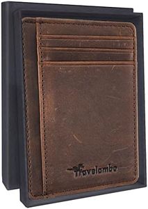 Travelambo Front Pocket Minimalist Leather Slim Wallet RFID Blocking Medium Size Card Holder Gifts for Men (Crazy Horse Brown)