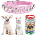 DOGGYZSTYLE Spiked Dog Cat Collar Female Pink Soft Leather Spike Puppy Collars Adjustable Mushroom Anti Bite Studded Small Dog Collars for Chihuahua Yorkshire Shihztu Poodle Pit Bull pup (Pink,XS)