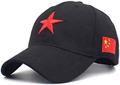 RINTONIX Men's Adjustable Strap China Red Five Point Star Military Dad Hats Unisex Chinese Flag Mao Army Baseball Caps(BL), Black, One size