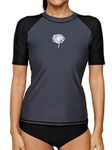 CharmLeaks Ladies Short Sleeve UV Rash Vest Sport Swim Top Shirt Rashguard Surf Top Gray/Black