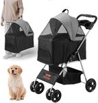 VEVOR Pet Stroller, 4 Wheels Dog Stroller Rotate with Brakes, 35lbs Weight Capacity, Puppy Stroller with Detachable Carrier, Storage Basket and Cup Holder, for Dogs and Cats Travel, Black+Dark Grey