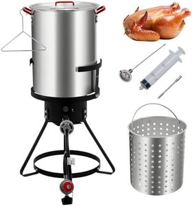 30 Qt Aluminum Turkey Fryer Kit with Propane Burner Stand, 0-5 PSI Regulator & Thermometer, Outdoor Deep Fryer Pot for Seafood Boil, Steaming, Fish & Turkey