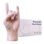 Disposable Vinyl Gloves, Clear Disposable Gloves, Powder Free, Latex Free Rubber, Heavy Duty, Disposable, Non-Sterile, Multi-Purpose Gloves, Disposable Extra Strong, food Safe - Medium (Pack of 100)