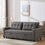 More4Homes HUDSON 3-SEATER SOFA BED LINEN FABRIC WITH CUP HOLDERS GREY