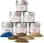 Luxury Gourmet Seasonings, Spices & Infused Sea Salts Collection - Non GMO - 6 Magnetic Tins - All Natural - Sustainably Sourced - Artisanal Spice Blends - Crafted in Small Batches