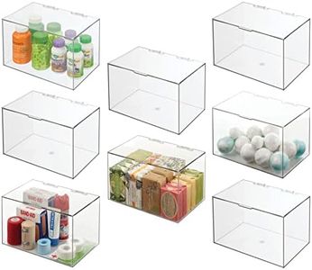 mDesign Bathroom Plastic Stackable Storage Display Container Box with Hinged Lid - Cabinet, Vanity Organizer for Toiletries, Makeup, First Aid, Hair Accessories, 6.5" High, 8 Pack - Clear