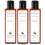Mystiq Living Castor Oil for Hair Growth, Eyebrow Growth, Skin Care, Moisturising Dry Skin, Nails | Cold Pressed, 100% Pure & Natural - 600 ML (Pack of 3), 200 ML Each