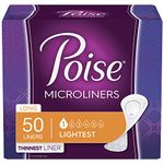 Poise Daily Microliners, Incontinence Panty Liners, Lightest Absorbency, Long, 50 Count