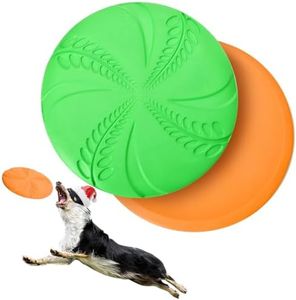 Nobleza 2 Pack Dog Flying Disc, 8in Interactive Flyer Dog Toys for Small Medium Large Dogs to Fetch, Durable Outdoor Dog Disc Toy for Long-Distance Flies and Floats on Water, Orange & Green