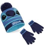 Disney Beanie Hat Scarf and Gloves Set Kids (Blue Stitch-2 Pieces)