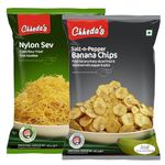 Chheda's - Salt N Pepper Banana Chips (350 Gm) and Nylon Sev (350 Gm) | Banana Wafers | Indian Namkeen | Tasty Snacks | Ready to Eat - Combo Pack