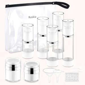 13 Pack Travel Size Containers, 1.7/1/0.5oz Clear Airless Pump Bottles, Mini Makeup Containers, TSA Approved Skincare Travel Containers, Leak Proof Refillable Jar for Toiletries, Lotion, Liquid, Cream