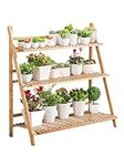 Holdfiturn Foldable Plant Stand 3 Tier Flower Ladder Stand Planter Ladder Stand Indoor Outdoor Garden Ladder Display Shelf Wooden Plant Ladder Storage Display Shelf for Living Room Balcony