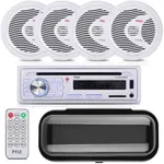 Pyle Marine Stereo Receiver Speaker Kit - In-Dash LCD Digital Console Built-in Bluetooth & Microphone 6.5” Waterproof Speakers (4) w/ MP3/USB/SD/AUX/FM Radio Reader & Remote Control -PLCDBT85MRW