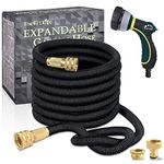 TheFitLife Expandable Garden Hose Pipe - Triple Core Latex and Solid Metal Fittings 8 Pattern Spray Nozzle EU Standard Expanding Kink Free Easy Storage Flexible Water Hose (50 FT, Black)