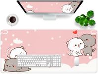 Pink Gaming Mouse Pad Cute Large Mouse Pad 35x15.7x0.12 inch Extra Large Mouse Pad Cat Theme Pink and White Mouse Pad (Cat - 5)