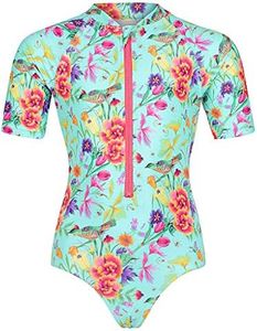 Girls (3-12Years) Long Sleeve Swimsuit | Ruffle Bottom Long Sleeve Bathing Suit | UPF50+ Sun Protective Rash Guard Swimmers - Blue - 12