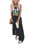 AUSELILY Women Summer Casual Maxi Dress Sleeveless Beach Dresses Loose Long Shirt Dress with Side Split Sun Sand Surf Dark Grey L