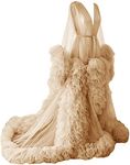 KURFACE Tulle Robe Dress for Women Long Puffy Sleeves Lingerie Dressing Gown Robes for Maternity Photoshoot Skin UK16