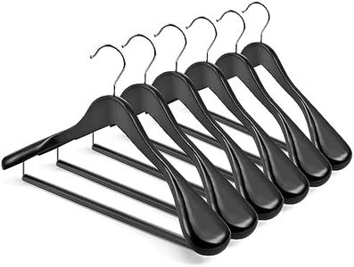 HOUSE DAY Wide Shoulder Wooden Hangers, Wood Suit Hangers with Non Slip Pant Holder, Heavy Duty Coat Hangers for Closet, Wooden Clothes Hangers for Suits, Coats, Jackets, Shirts (6 Pack, Black)