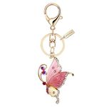 Bling Bling Crystal Pink Style Butterfly Keychain Key Ring with Pouch Bag MZ847-3