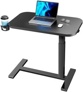 HUANUO Bedside Table with Wheels, Height-Adjustable Rolling Computer Cart, Overbed Table with Cup Holder, Pneumatic Laptop Standing Desk for Home Office, Black (31.5" x 17.7")
