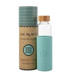 Funk My World Glass Water Bottle - Bamboo Lid Glass Water Bottle With Silicone Sleeve- Eco Friendly Carry Case 500ml Water Bottle / 19 oz - BPA Free, Dishwasher Safe (DUCK EGG BLUE)