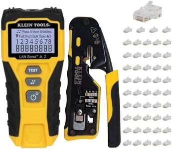 Klein Tools 80072 RJ45 Cable Tester Kit with LAN Scout Jr. 2, Coax Crimper/Stripper/Cutter Tool and 50-Pack Pass-Thru Modular Data Plugs