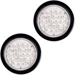 2pcs Clear Lens 4" Round 24-LED Back Up Reverse Tail Light w/Grommet Plug Kit Truck Trailer Van UTV