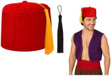 Nicky Bigs Novelties Adult Felt Red Fez Hat - Gold Tassel Shriner Cosplay Hats - Halloween Costume Accessory, One Size