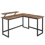 VASAGLE L-Shaped Desk with Screen Stand for Studying, Gaming, Working, Space-Saving, Adjustable Legs, Metal Frame, Easy Assembly, Rustic Brown LWD56X 140x130x76/91.4cm