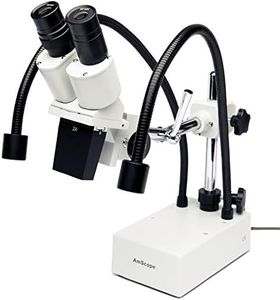 AmScope - 20X Compact Fixed-Lens Stereo Boom-Arm Microscope with Dual Gooseneck LED Lights - SE420-2L